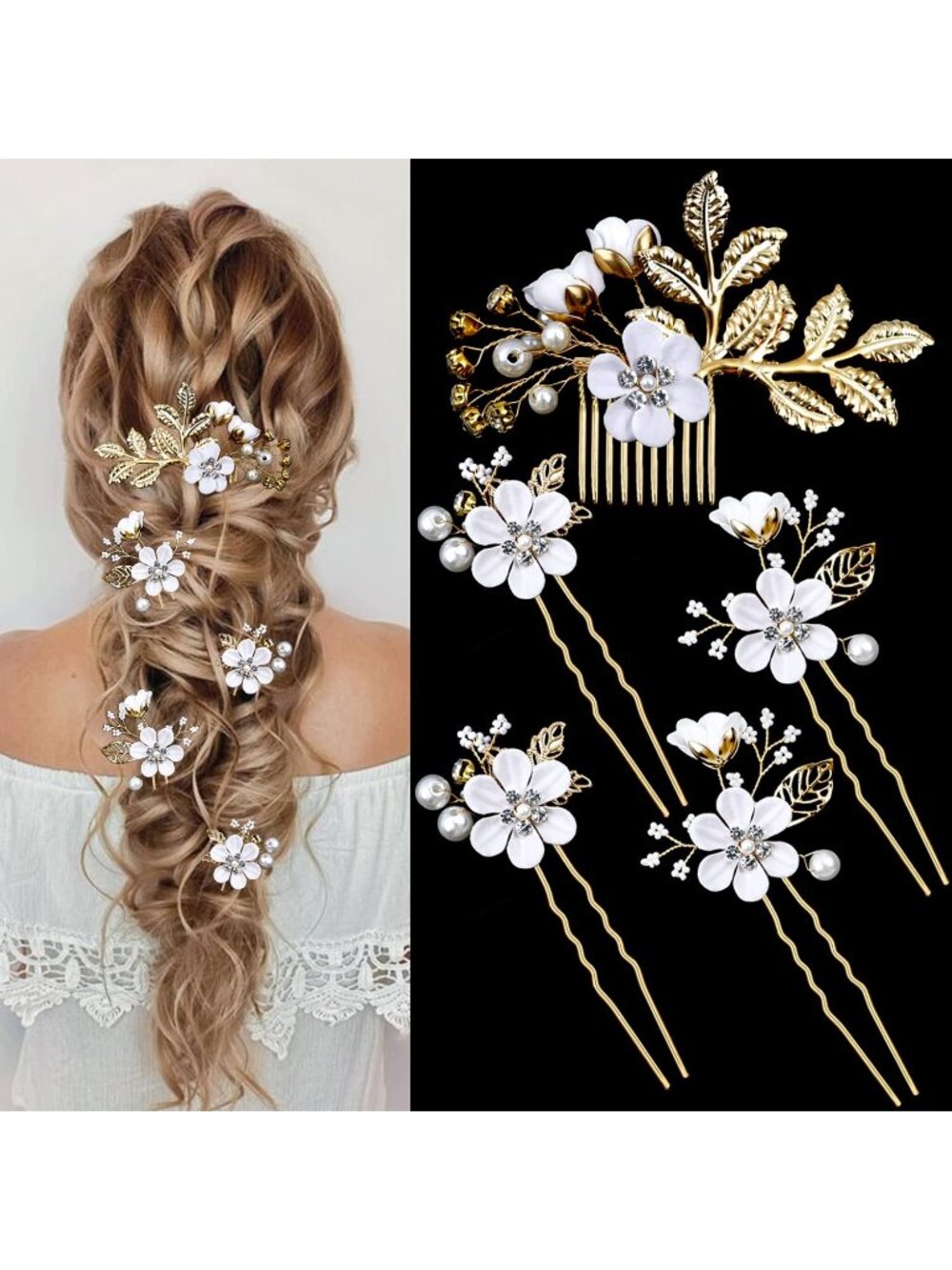 Women's White Flower 1 Rhinestone Bridesmaids Crystal Jewellery Pearl Hair Clip